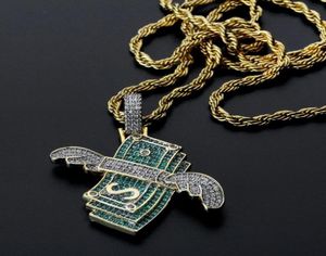 Topgrillz Ny Iced Out Flying Cash Solid Pendant Halsband Mens Hip Hop Gold Silver Color Charm Chain Smyckesgåvor Y20081063476201441635