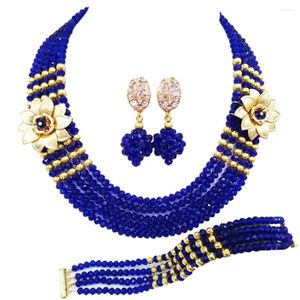 Necklace Earrings Set Wonderful Royal Blue Nigerian Beads African Wedding Jewelry