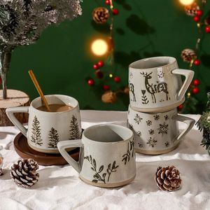 Tazza da caffè in ceramica retrò Tazza con impugnatura resistente al calore per succhi di frutta Acqua Latte Cucina per ufficio Ristorante Regalo di Natale 231225