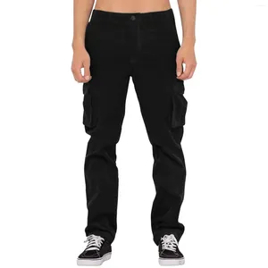 Calça masculina Men Street Casual Solte Frase Quatro Tempos Cordoy High Pocket Carga Tamanho aberto