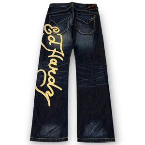 Y2k с низким ростом джинсы мужчины Harajuku Goth Punk Print Негабаритный брюки Женская мода хип -хоп уличная одежда мешковаты
