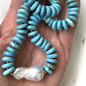 Boxes Boho Retro Ethnic Handmade Jacqueline Hand Knotted Turquoise Slice Fireball Pearl Necklace Jewelry for Women Accessories