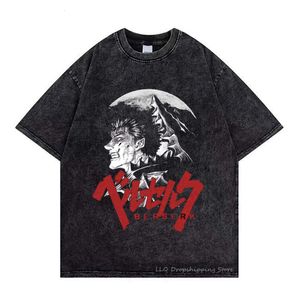 Anime Summer Berserk T Shirts Guts Washed Retro Short Sleeve Shirt Griffith Streetwear T-shirts Casca Oversize T-shirt