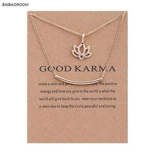 12pcs Golden Plated Good Karma Marble Lotus Double Layer Alloy Clavicle Bone Pendant Short Necklace 200929271R