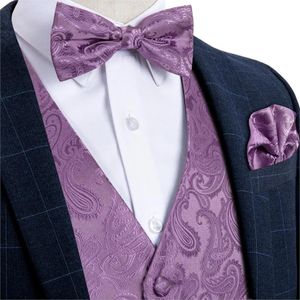 Ceketler Erkekler Mor Paisley Moda Düğün Erkekler ipek yelek yelek Bowties Hanky ​​kolkluklar Cravat takım elbise için set smokin dibangu mj111