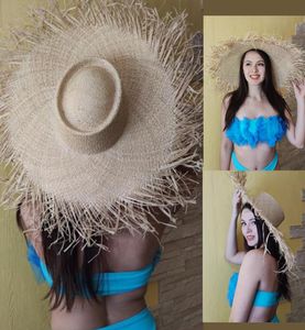 2021 Kvinnor Wide Brim Raffia Summer Sun Hat For Women Natural Straw Hat Ladies UV Protection Floppy Beach Hat For Wedding5442349