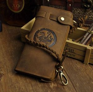 Briefcases Cattle Male Organizal Crazy Horse Real leather Design Checkbook Chain Wallet Purse Clutch Handbag For Men 3377