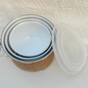 Conjuntos de louça 3 pcs tigela de mistura esmalte preservação recipientes de bebê com tampas servindo salada