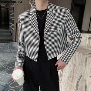 Incerun tops 2023 estilo coreano bonito masculino xadrez design terno casual festa mostra masculino bem ajustado estilo curto blazer s 5xl 231225