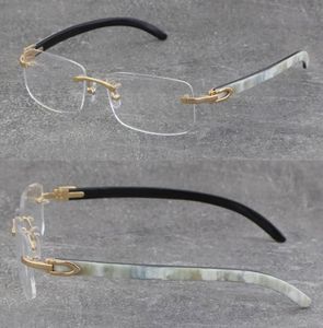 Wysokiej jakości biały w środku czarna rama rogów Buffalo Man Kobieta Oryginalne drewniane okulary 18k złota szklanki Rimless 8200757 UN9072561