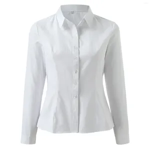 Women's Blouses Woman White Shirt Long Sleeve Blouse Office Lady Business Shirts Solid Button Up Elegant Women Female Slim Fit Tops