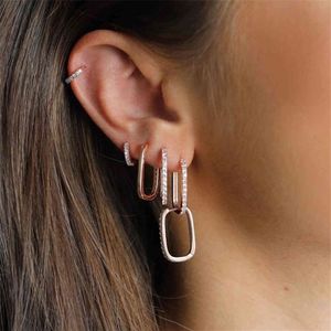 925 Sterling Silver Paper Clip Huggie Hoop Earring Geometric Rectangle Hoop Minimal Delicate 925 Jewely 210323350H