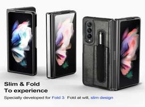 Vanligt bekvämt läderfodral för Samsung Galaxy Z Fold 3 4 5G med pennhållare Socktät telefonväska täckning4491781