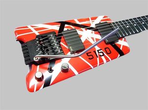 Auf Lager Eddie Edward Van Halen 5150 rot weiß schwarz Band kopflose E-Gitarre myoelektrischer Tonabnehmer Trillerbrücke schwarze Hardware 258