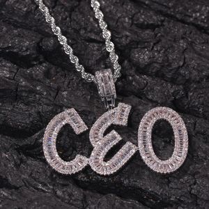 Hip Hop Custom Name Baguette Letters Pendant Necklace With Rope Chain Gold Silver Bling Zirconia Men Pendant Jewelry276T