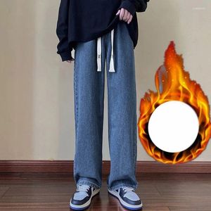 Mäns jeans Autumn Winter Kpop Fashion Style Harajuku Slim Fit Thick Loose Casual All Match Straight Ben Pants Solid Wide