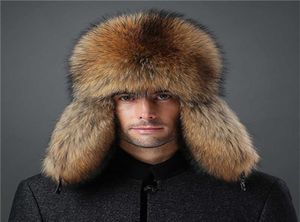 Ear Muffs Mens Real Fox Fur i prawdziwy skórzany kapelusz Rosyjski Ushanka Winter Warm Aviator Traper Bomber Ski HARMUFFS CAP9035425