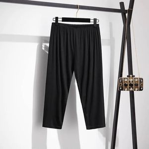 165kgプラスサイズの女性の夏のゆるいハイウェイストボトムクロップドズボン5xl 6xl 7xl 8xl 9xl Thin Slimmingレギンスブラック231225