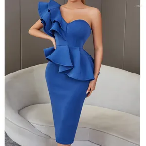 Vestidos casuais outono elegante e sexy lotus manga folha vestido esbanjador Rayon bodycon um ombro de estilo longo