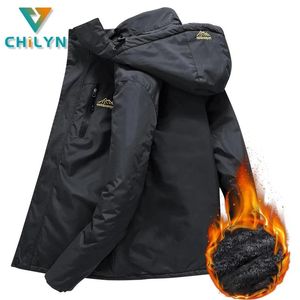 Jackor Chilyn Men's Winter Inner Fleece Waterproof Jacket Män utomhus vindbrytare vandring camping skidåkning regnjacka tjock termisk kappa