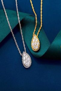 Marke Reine 925 Sterling Silber Schmuck Für Frauen Wasser Tropfen Diamant Anhänger Gold Halskette Nette Reizende Design Feine Luxus 6396961