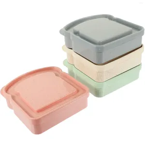 Plates 4 Pcs Bread Rack Sandwich Box Child Boxes Storage Keeper Bamboo Fiber Fresh Holder