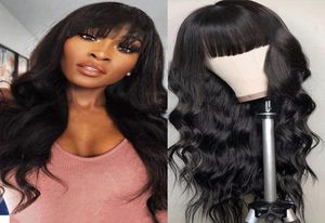 Long Black Body Wave Wigs With Full Bangs Virgin Brasilian Inga spets peruk 150 Densitet Glueless Machine Made Fashion Black Women 228448083