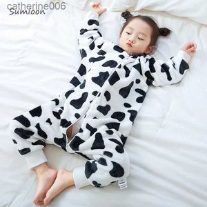 Śpiwory krowa kreskówka flanel flanel dzieci worka śpiwora dla dzieci ciepłe zimowe ubrania maluch sleepsack piżama dla dziewcząt chłopcy dzieci 1-6 lat 231225