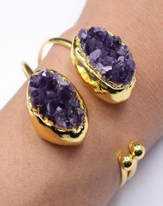 Guaiguai Jewelry Natural Purple Amethyst Druzy Bangle Bracelet Fashion Women Jewelry Trendy for Women 7447328