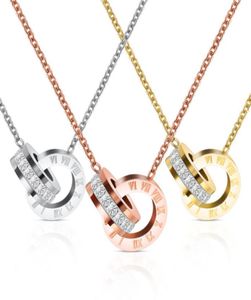 Lyxsmyckesdesigner 18K Rose Gold Halsband och hänge rostfritt stål Roma Number Double Pendant Fashion Jewelry8752233