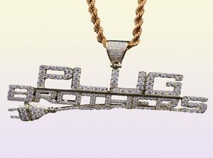 14k Gold Plated Custom New Design Fullt Iced Out Combine Letters Says QuotPlug Brothersquot HipHop Pendant Necklace40046948044709