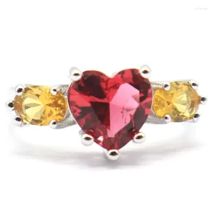 Anéis de cluster Comprar 3 Get 1 GRÁTIS 20X8MM Multi Color Lovelous Golden Citrine Pink Turmaline High Trendy Polished Engagement Silver