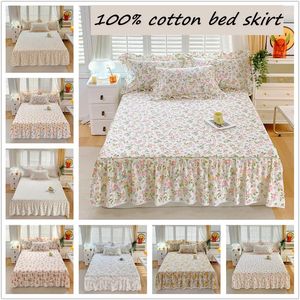 100% Cotton Bed Skirt colcha de cama queen Floral Style Bedspread Girls Room Lace Mattress Cover 120x200Pillowcase Need Order 231222