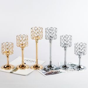 Crystal Candle Holder Centerpieces Gold Tall Metal Candle Stick Holder Candelabra Set of 3 For Wedding Table Dining Decor