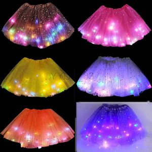 Skirts Women Girls Tutu Skirts With Neon LED Light Glow Princess Ballet Stage Dance Short Dress For Kids Fairy Miniskirt Birthday Giftszln231225