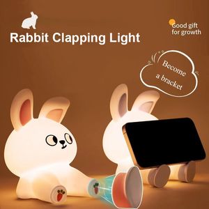 Silicone Rabblit LED Night Light 2 Cores Dimmable Touch Sensor USB Recarregável Baby's Room Bedside Lamp para Kid Crianças Presente 231225