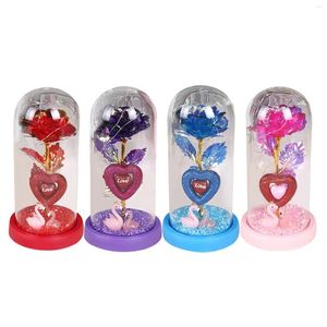 Decorative Flowers Valentines Day Decor Gifts For Mom Glass Covered Rose Table Lamp