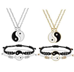 Tai Chi Yin Yang Coppia di ciondoli abbinati Collana Amp Bracciale Donna Bbf Amico Amicizia Charms Gioielli intrecciati4659583