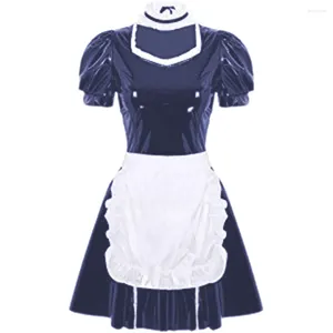 Vestidos casuais verão mulheres sexy pvc manga curta bainha plissada a linha mini vestido anime sissy empregada avental francês lolita cosplay doce 7xl