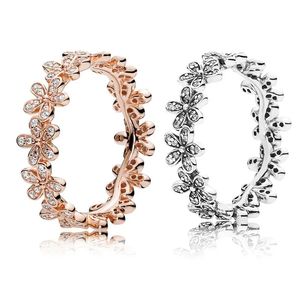 18K Rose Gold Silver Dazzling Daisy Meadow Stackable Ring Оригинальная коробка для 925 серебряных дизайнерских колец стерлингов