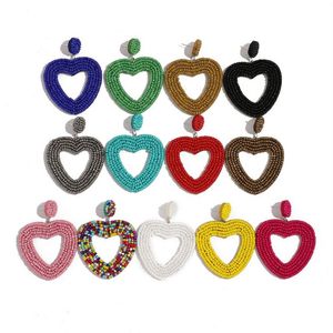 Bohemian Bead Tassel Drop Earrings for Women Vintage Wedding Trendy Fringed Girls Party Gifts Colorful Heart Statement Earrings274S