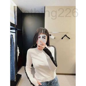 Women's Knits & Tees Designer Color blocking high necked knitted bottom sweater autumn and winter with a design sense Long sleeved slim fit with a sweater top for women