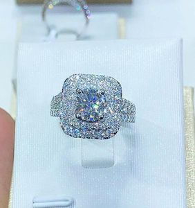 Modna prosta luksusowy kwadratowy pierścień musującą biżuterię 925 Sterling Srebrny pełny biały topaz cZ cyrkon Diamond Kobiety zaręczynowe Palec zaręczynowy114768