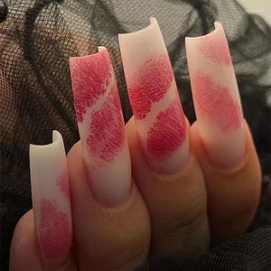 Falska naglar 24 st/set Nail Valentine's Day Lip Print Fake Tips Full Cover Acrylic Decoration For Tips Beauty