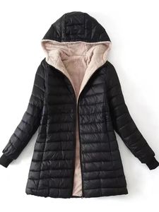 Giacca invernale in cotone con cappuccio di media lunghezza Donna Autunno Leggero Fodera in peluche Solid Parka da donna Allentato Cerniera femminile Outwear 231222