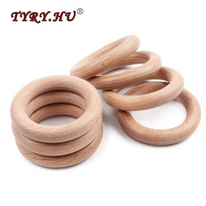 TYRY.HU 50Pcs 40/55/70mm Beech Wood Ring Wooden Teether Ring Kid Gift Food Grade Silicone Children's Goods Kid Teething Toys 231225