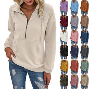 Kadın Hoodies Sonbahar Kış 2023 Yarım Zip Sweatshirt Sevimli Büyük Boy Kazan Krop Uzun Kollu Moda Termal Tops Roupas Feminina