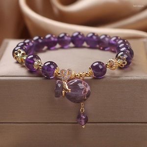 Strand Fashion Natural Amethyst Bracelet Women's Advanced Money Bag Pendant Bead Striand Bracelets Business Wedding Party Jewelry Gifts