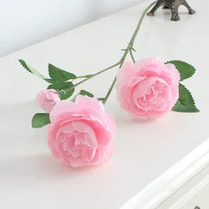 Flores decorativas Flor artificial com 3 cabeça Ranunculus Silk Silk Europeu e Western Rose Casamento Decoração