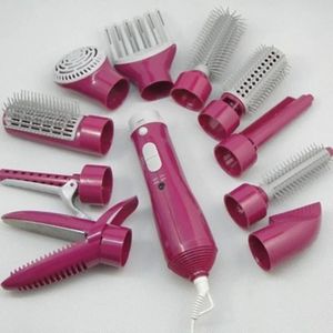 Suszarki 10 w 1 Elektryczne loki włosy wielofunkcyjna grzebień do włosów pędzel z obrotowym stylem Curler Pink US EU au uk wtyczka